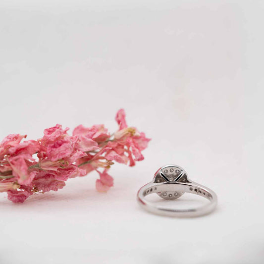 The Ava Ring | 0.83ct D-E VVS1 Shoulder Set Halo 950 Platinum