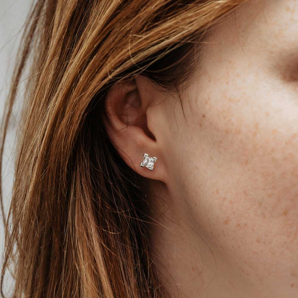 The Kady Earrings | 1.50ct D-E VVS1 Princess Cut 18k White Gold Solitaire