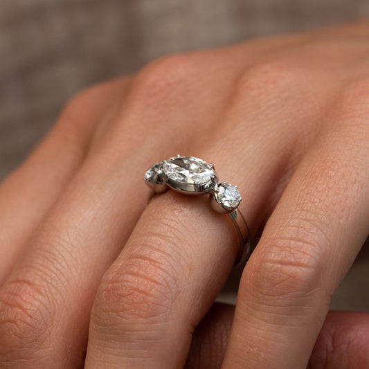 Bespoke East West Oval Trilogy Georgian Style Engagement Ring 