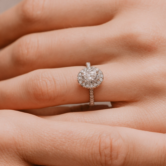 Shoulder Set Oval Halo Engagement Ring