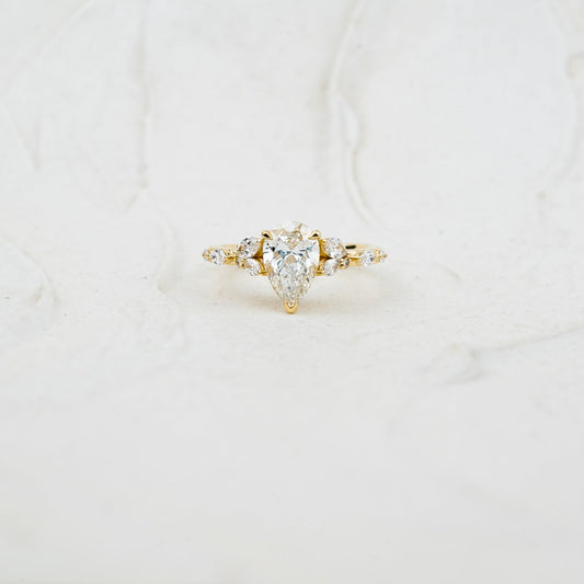 Pear Cut Lab Diamond Nature Inspired Accented Engagement Ring