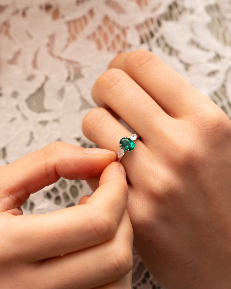Crossover Lab Grown Emerald Trilogy Ring
