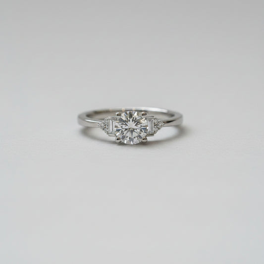 The Abi | Round Lab Diamond Baguette Art Deco Engagement Ring
