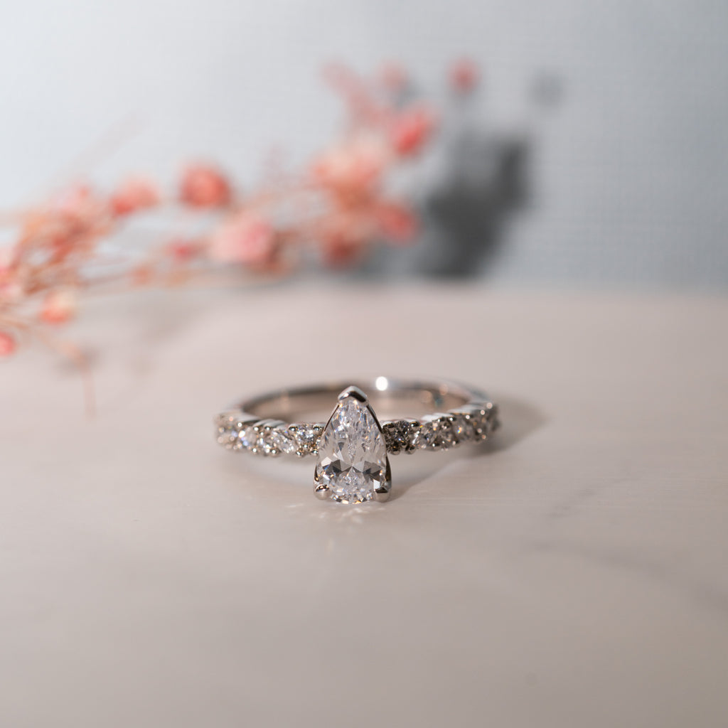 The Adelynn Ring by Ethica Diamonds with pear cut lab grown centre diamond
