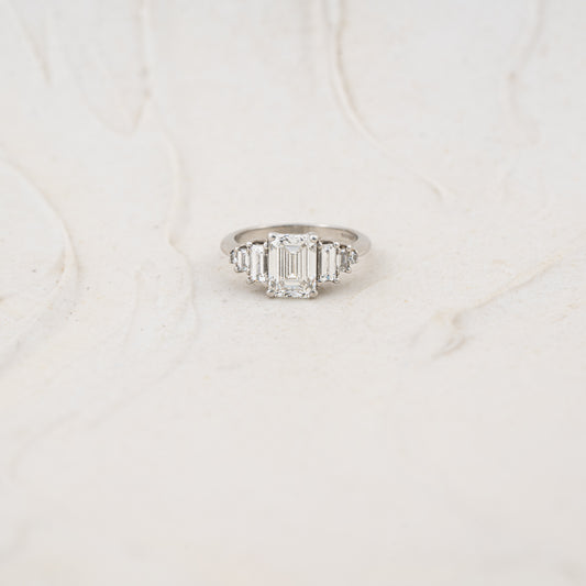 The Adriana | 2.85ct Emerald & Baguette Lab Diamond Art Deco Engagement Ring