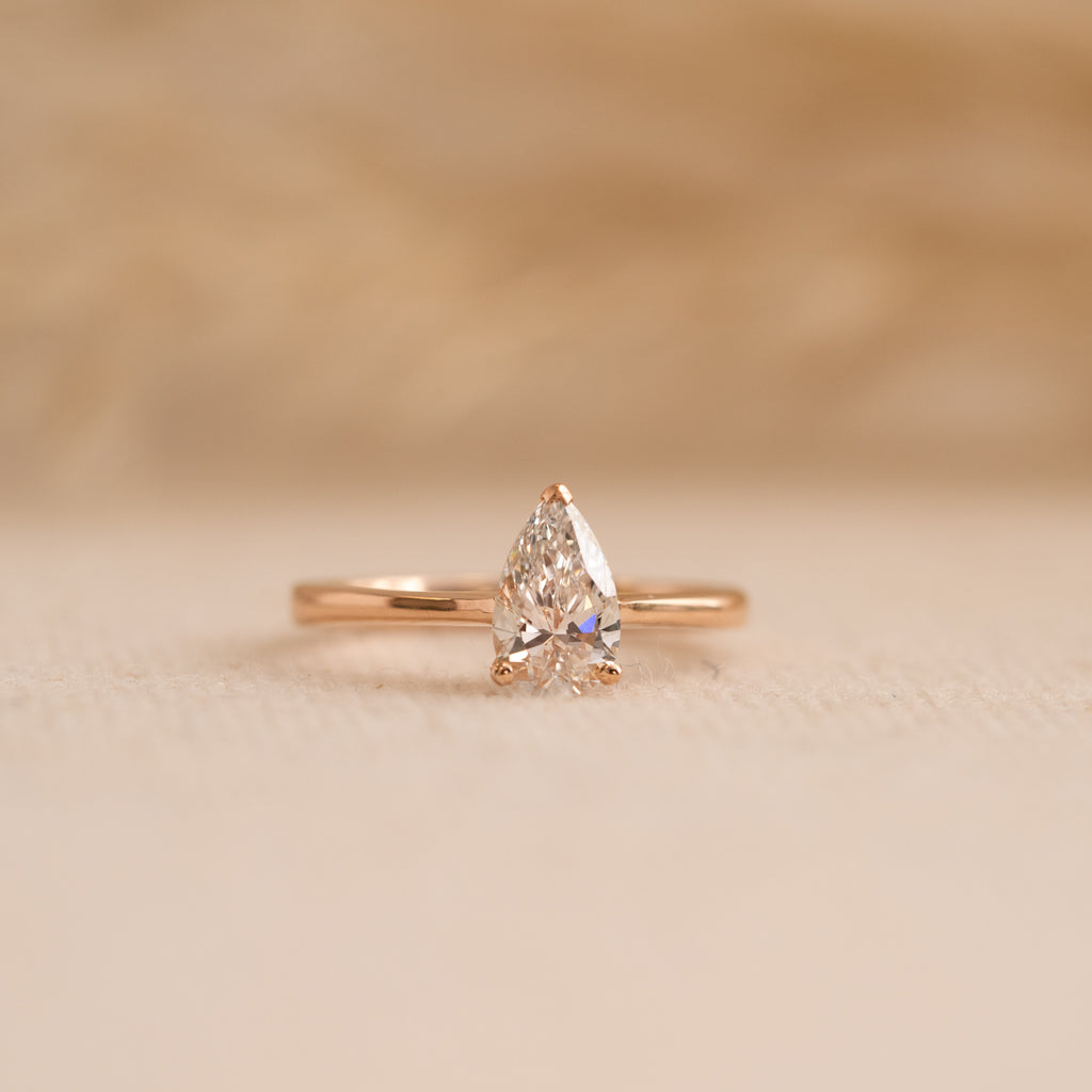 The Ali Ring by Ethica Diamonds with pear cut lab grown diamond centre stone