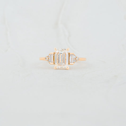 The Amber | Emerald Cut Lab Diamond Accented Art Deco Multistone Engagement Ring
