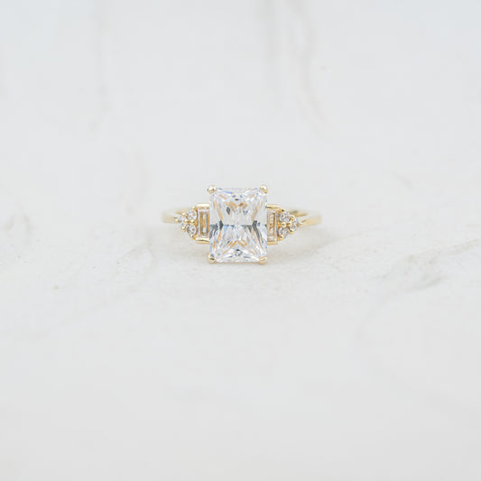 The Amber | Emerald Cut Lab Diamond Accented Art Deco Multistone Engagement Ring
