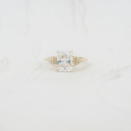 The Amber | Emerald Cut Lab Diamond Accented Art Deco Multistone Engagement Ring