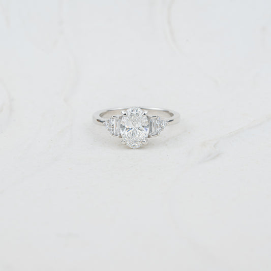 The Amber | Oval Cut Lab Diamond Art Deco Accented Engagement Ring