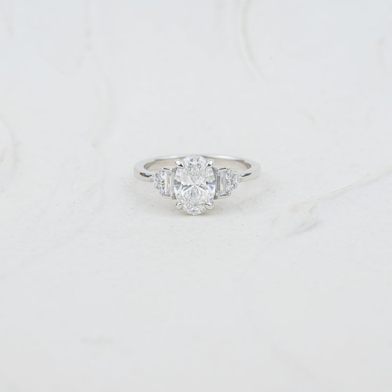 The Amber | Oval Cut Lab Diamond Art Deco Accented Engagement Ring