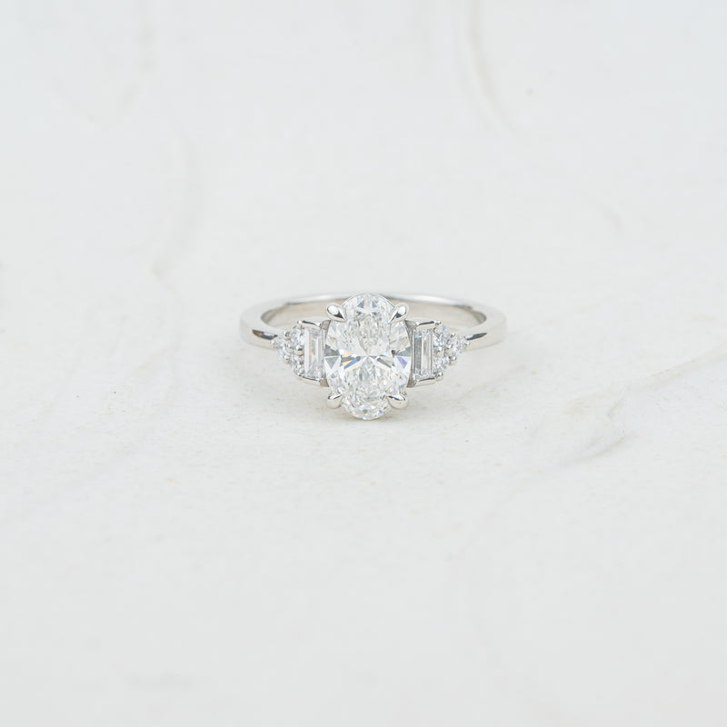 The Amber | Oval Cut Lab Diamond Art Deco Accented Engagement Ring