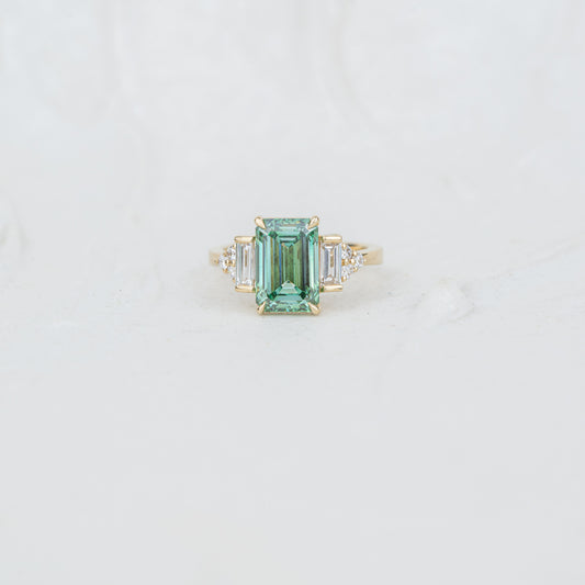 The Amber - Coloured Diamond | Emerald Lab Diamond Art Deco Accented Engagement Ring