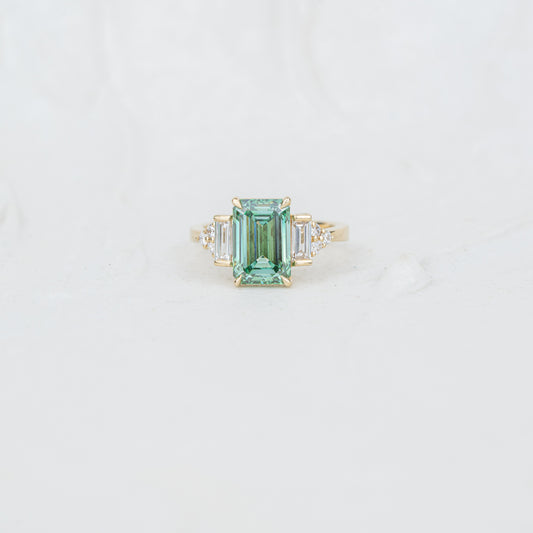 The Amber - Coloured Diamond | Emerald Lab Diamond Art Deco Accented Engagement Ring