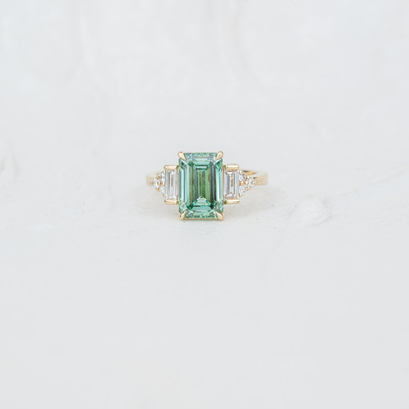 The Amber - Coloured Diamond | Emerald Lab Diamond Art Deco Accented Engagement Ring