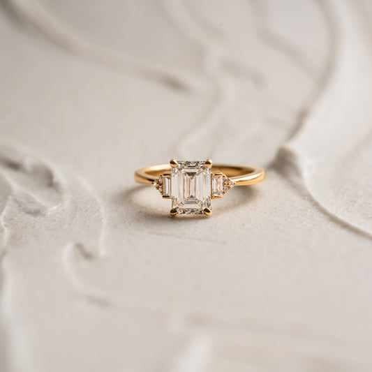 The Amber | Emerald Cut Lab Diamond Accented Art Deco Multistone Engagement Ring