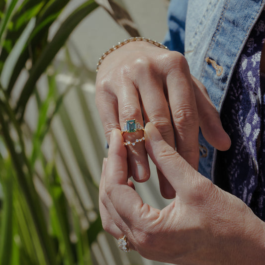 The Amber - Coloured Diamond | Emerald Lab Diamond Art Deco Accented Engagement Ring