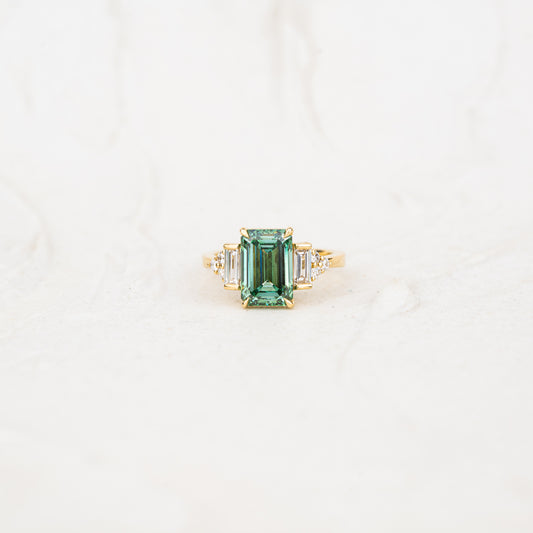 The Amber - Coloured Diamond | Emerald Lab Diamond Art Deco Accented Engagement Ring