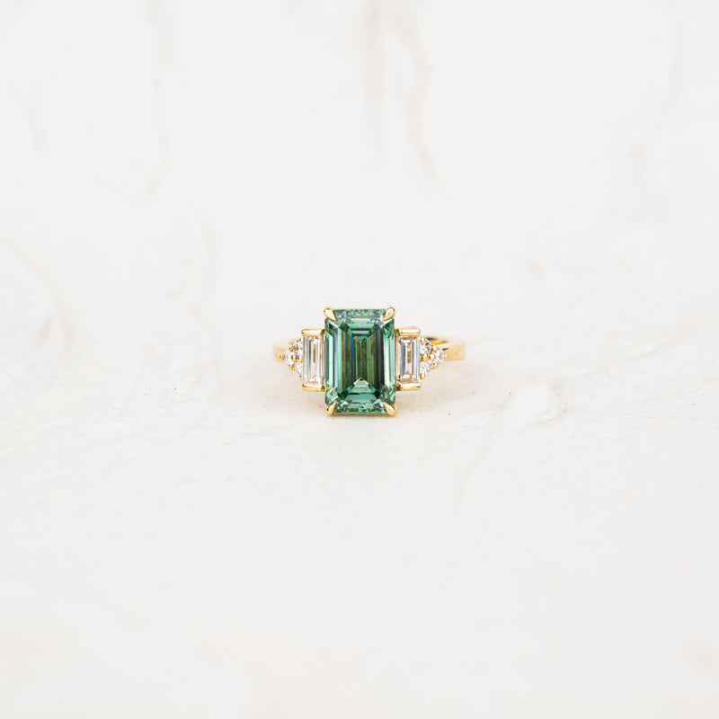 The Amber - Coloured Diamond | Emerald Lab Diamond Art Deco Accented Engagement Ring
