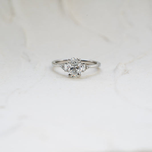 The Amber | Oval Cut Lab Diamond Art Deco Accented Engagement Ring