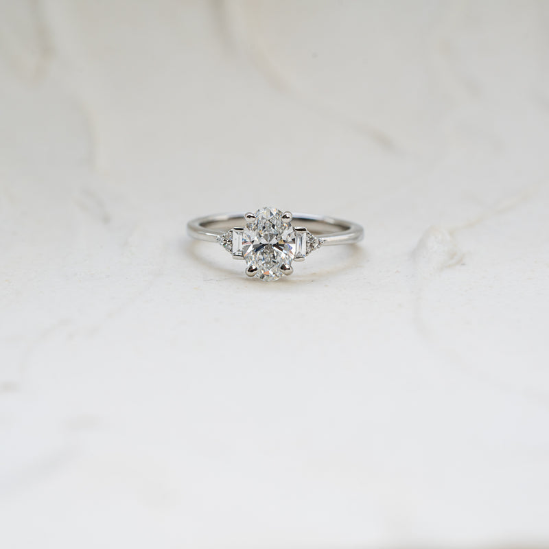 The Amber | Oval Cut Lab Diamond Art Deco Accented Engagement Ring