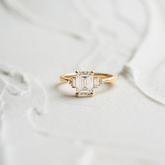 The Amber | Emerald Cut Lab Diamond Accented Art Deco Multistone Engagement Ring