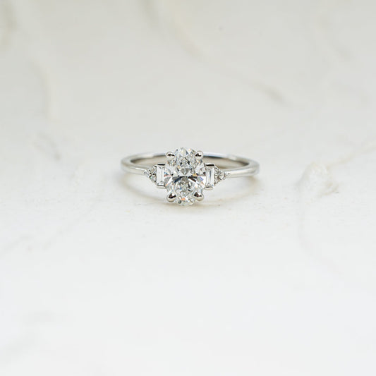 The Amber | Oval Cut Lab Diamond Art Deco Accented Engagement Ring