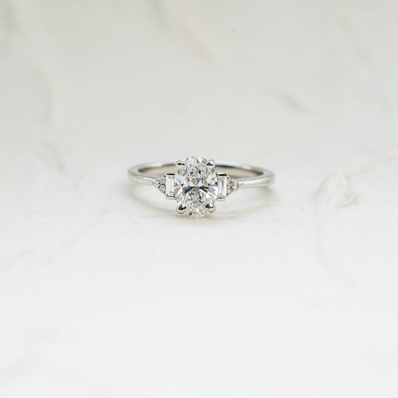 The Amber | Oval Cut Lab Diamond Art Deco Accented Engagement Ring