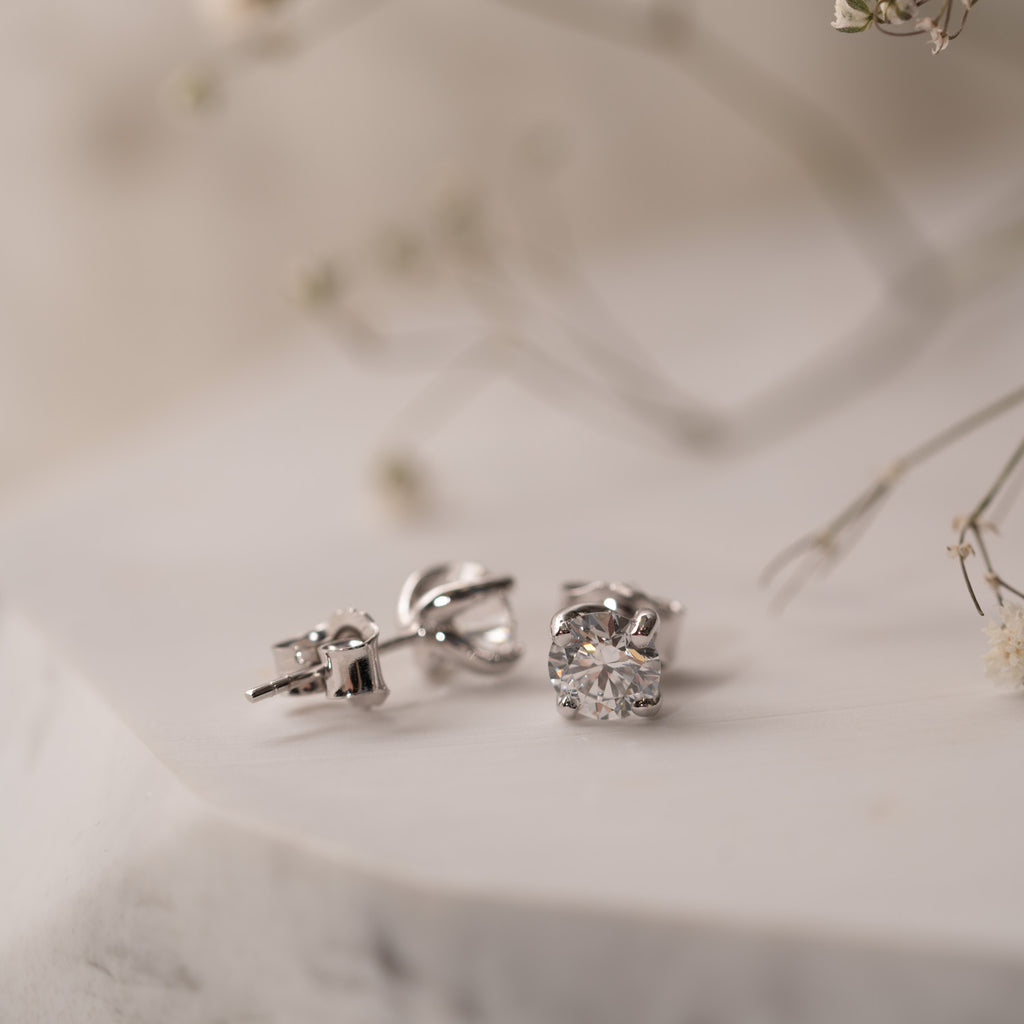 The Aria Earrings | Round Lab Diamond Twist Four Claw Solitaire Studs