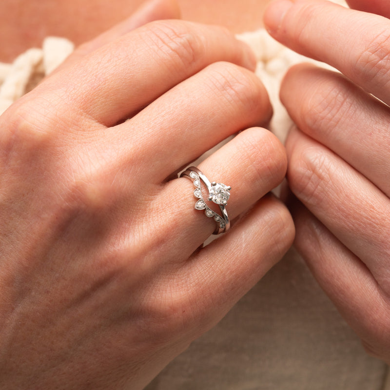 Aria Ring by Ethica Diamonds, round brilliant lab diamond solitaire with modern crossover shank