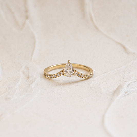 The Aspen | 9K Gold  Pear Cut 0.8ct Pavé Diamond Ring