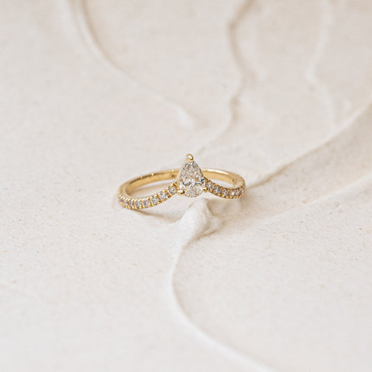 The Aspen | 9K Gold  Pear Cut 0.8ct Pavé Diamond Ring
