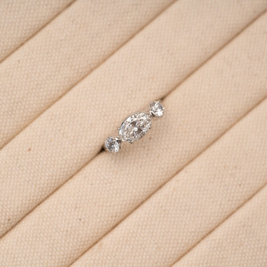 The Jessica Ring | E VS1 2.00ct Three Stone Oval & Round Lab Diamond Trilogy