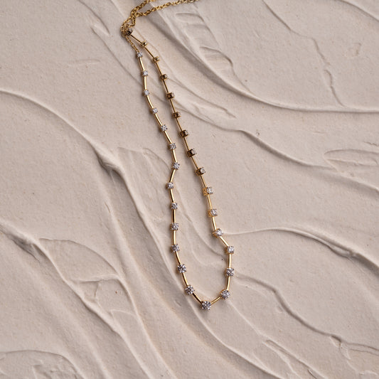 The Aurelia Necklace – radiant lab-grown diamond tennis necklace in warm yellow gold