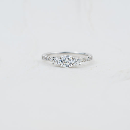 The Beatrix | Round Lab Diamond Shoulder Set Accented Trilogy Engagement Ring
