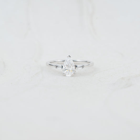The Cami | Pear Cut Lab Diamond Art Deco Trilogy Engagement Ring
