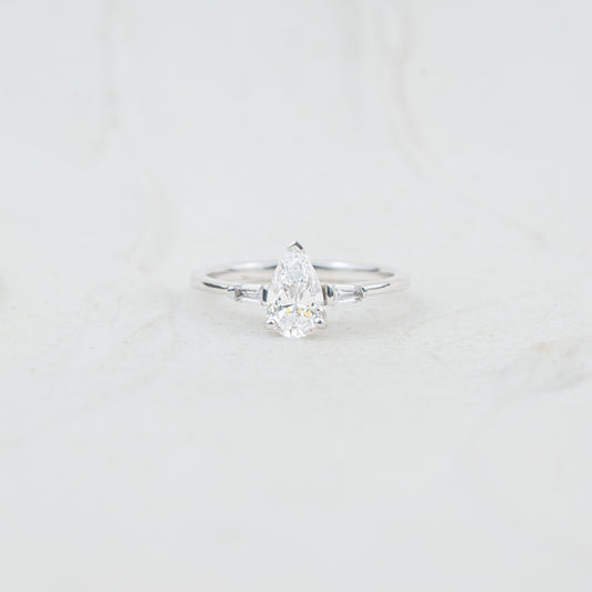 The Cami | Pear Cut Lab Diamond Art Deco Trilogy Engagement Ring