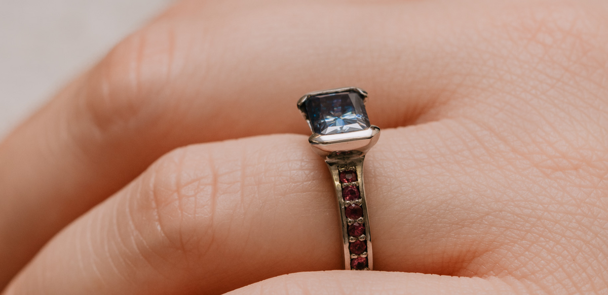 Boodles Inspired Pink & Blue Lab Diamond Engagement Ring - Ethica Diamonds