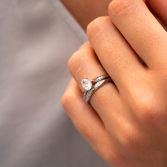 The Celia | Oval Cut Lab Diamond Accented Solitaire Engagement Ring