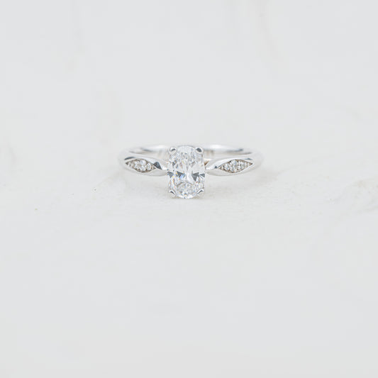 The Celia | Oval Cut Lab Diamond Accented Solitaire Engagement Ring
