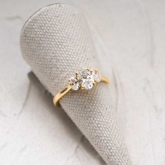 The Cinta | 1.60tcwt Oval Cut Lab Diamond Trilogy Engagement Ring in 18k Yellow Gold