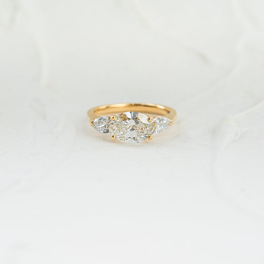The Claire | Oval & Pear Cut Lab Diamond East West Trilogy Engagement Ring
