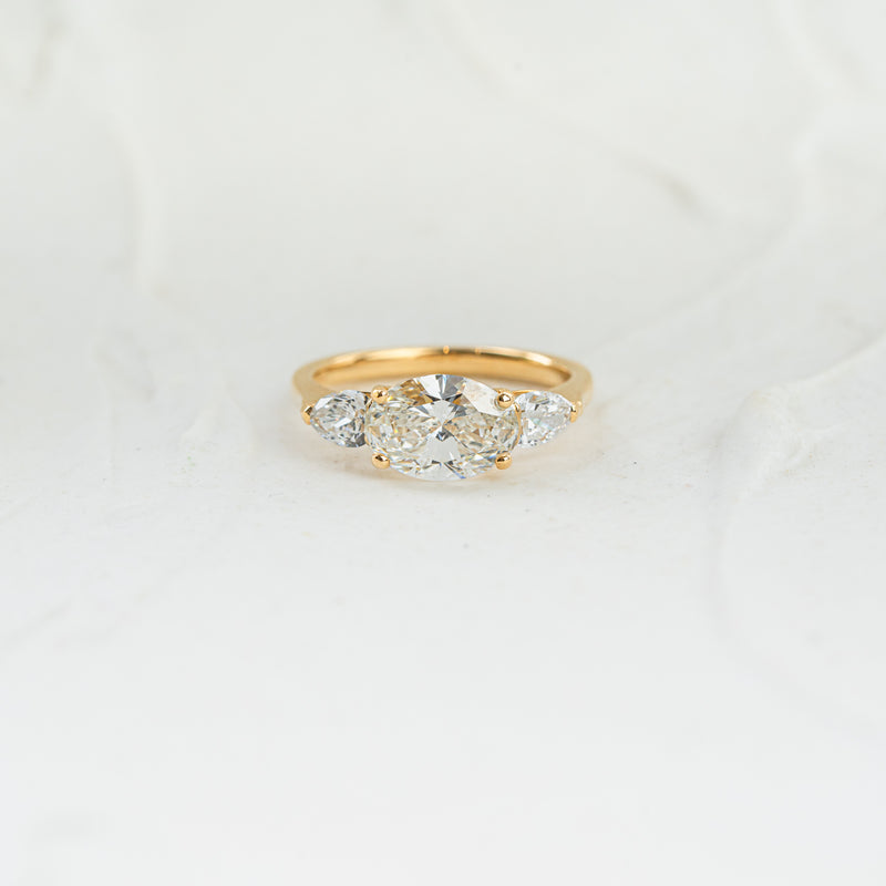 The Claire | Oval & Pear Cut Lab Diamond East West Trilogy Engagement Ring