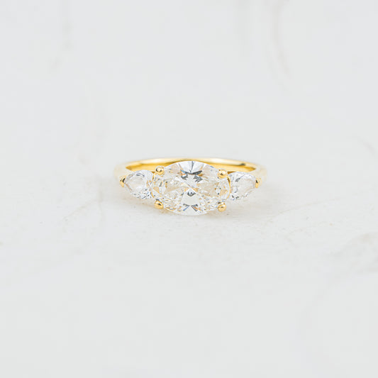 The Claire | Oval & Pear Cut Lab Diamond East West Trilogy Engagement Ring