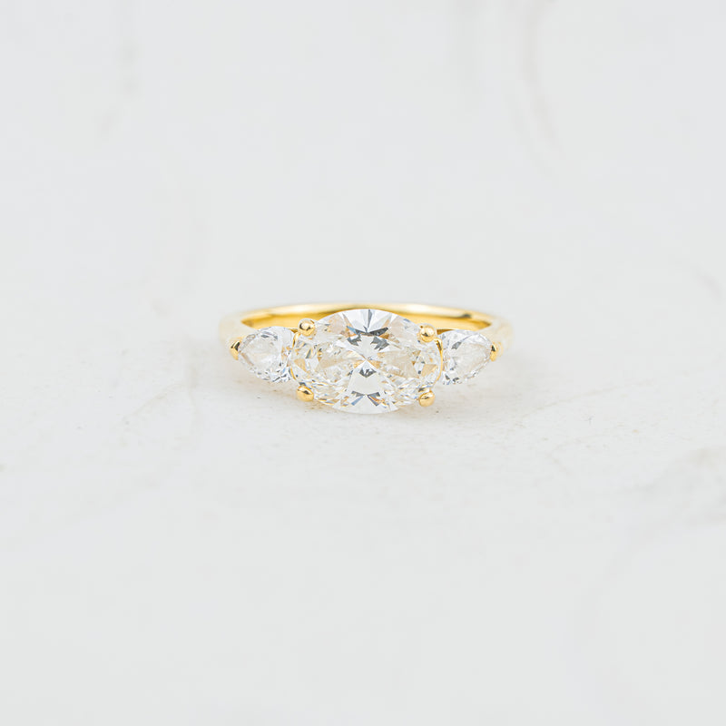 The Claire | Oval & Pear Cut Lab Diamond East West Trilogy Engagement Ring