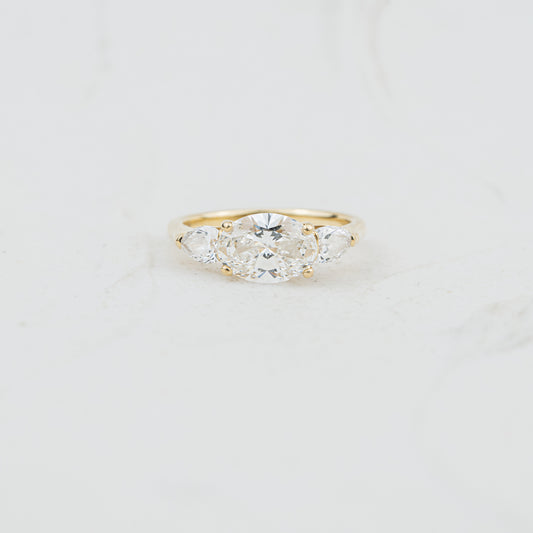 The Claire | Oval & Pear Cut Lab Diamond East West Trilogy Engagement Ring