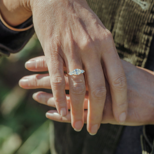 The Claire | Oval & Pear Cut Lab Diamond East West Trilogy Engagement Ring