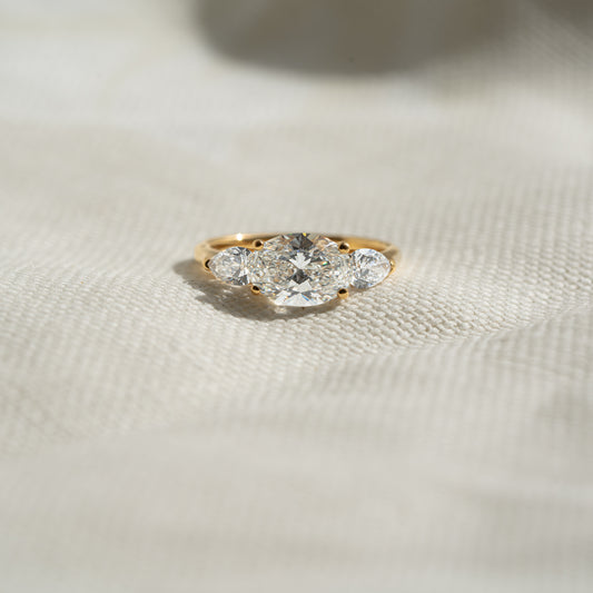 The Claire | Oval & Pear Cut Lab Diamond East West Trilogy Engagement Ring