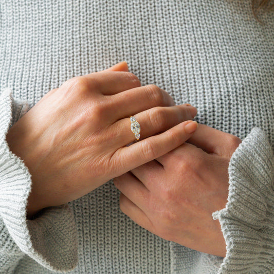The Claire | Oval & Pear Cut Lab Diamond East West Trilogy Engagement Ring