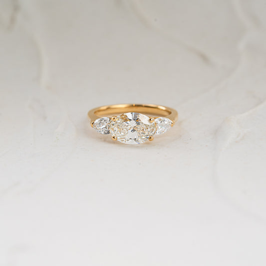 The Claire | Oval & Pear Cut Lab Diamond East West Trilogy Engagement Ring
